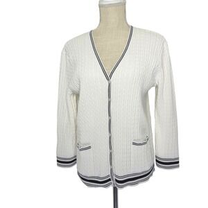 Vintage Lauren Ralph Lauren cable knit tennis cardigan Size L White/navy
